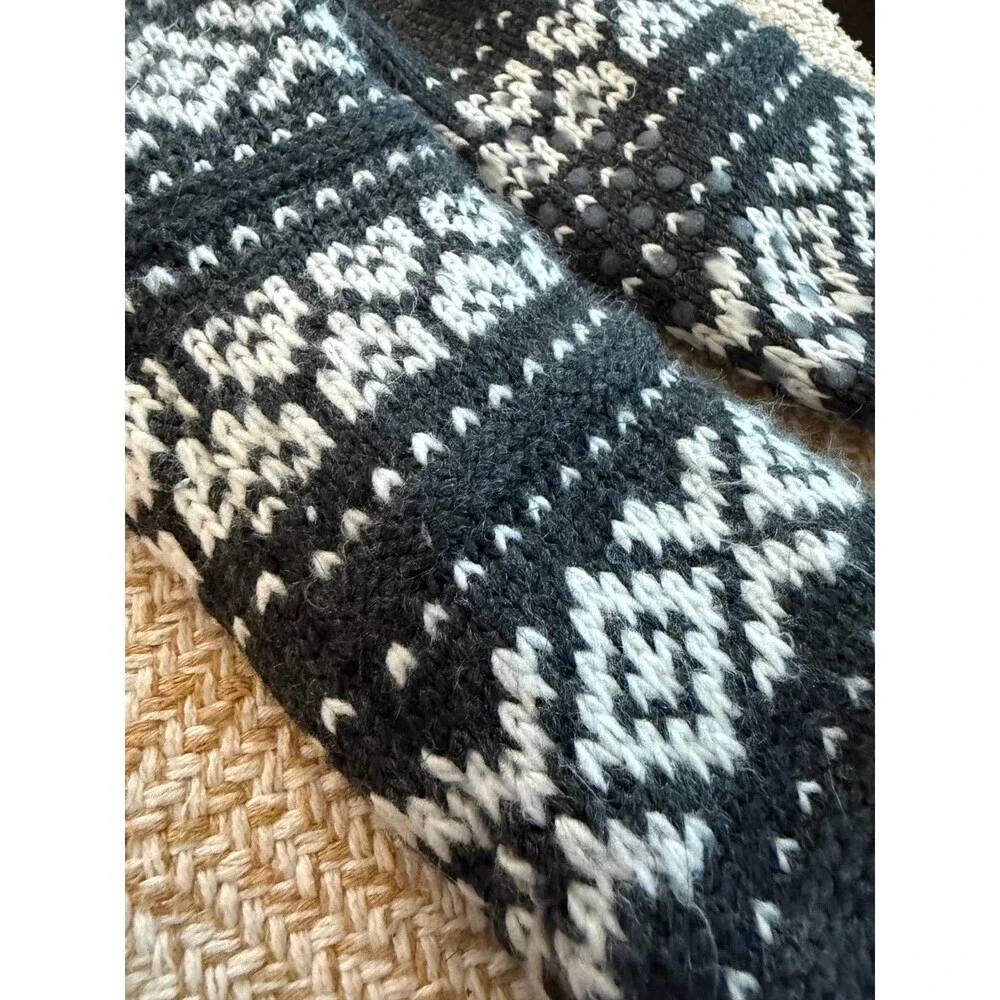 Cozy Knit Slipper Socks Set – Red Fair Isle & Gray Snowflake